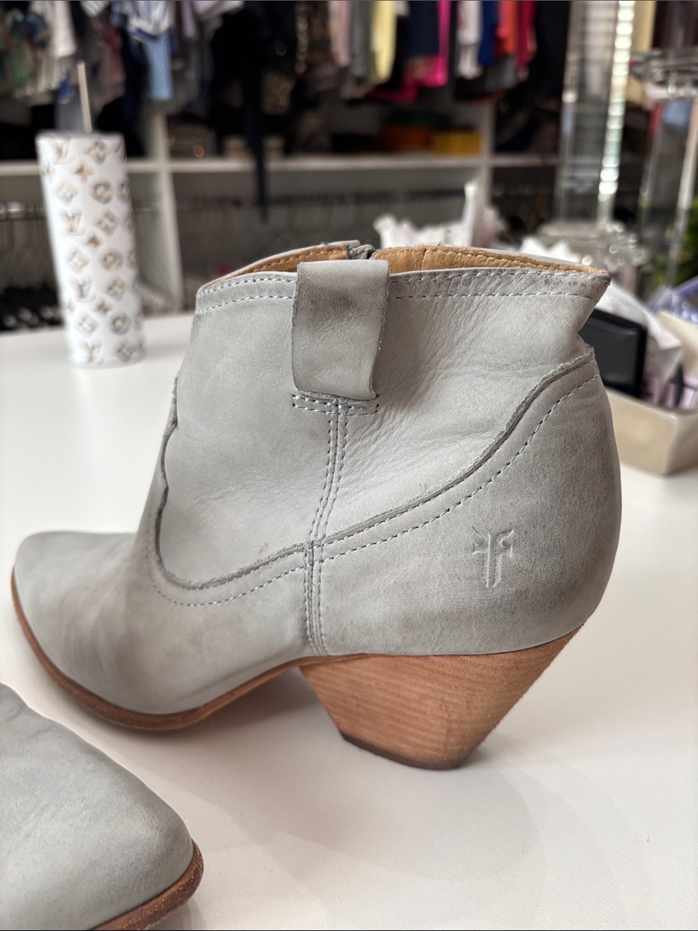 Frye Light Gray Pointed Leather Ankle Booties - Picture 3 of 9